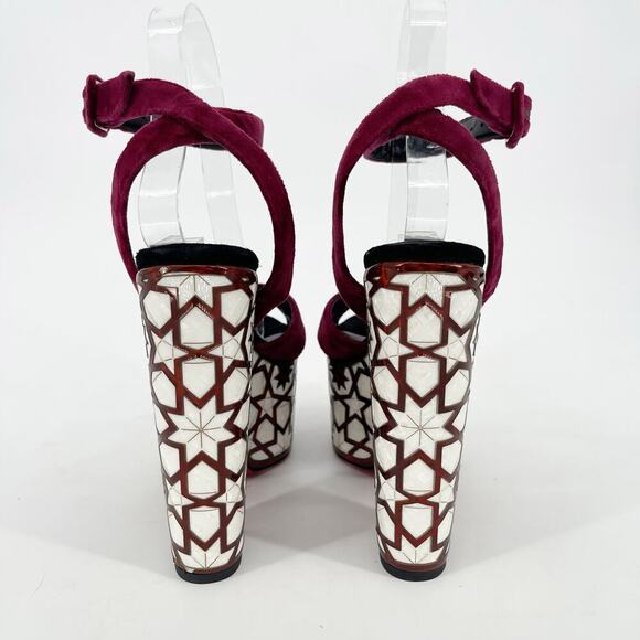 Christian Louboutin Burgundy Velvet Superyaz 160 Pearl Platform Sandal EU 37 - Picture 7 of 12
